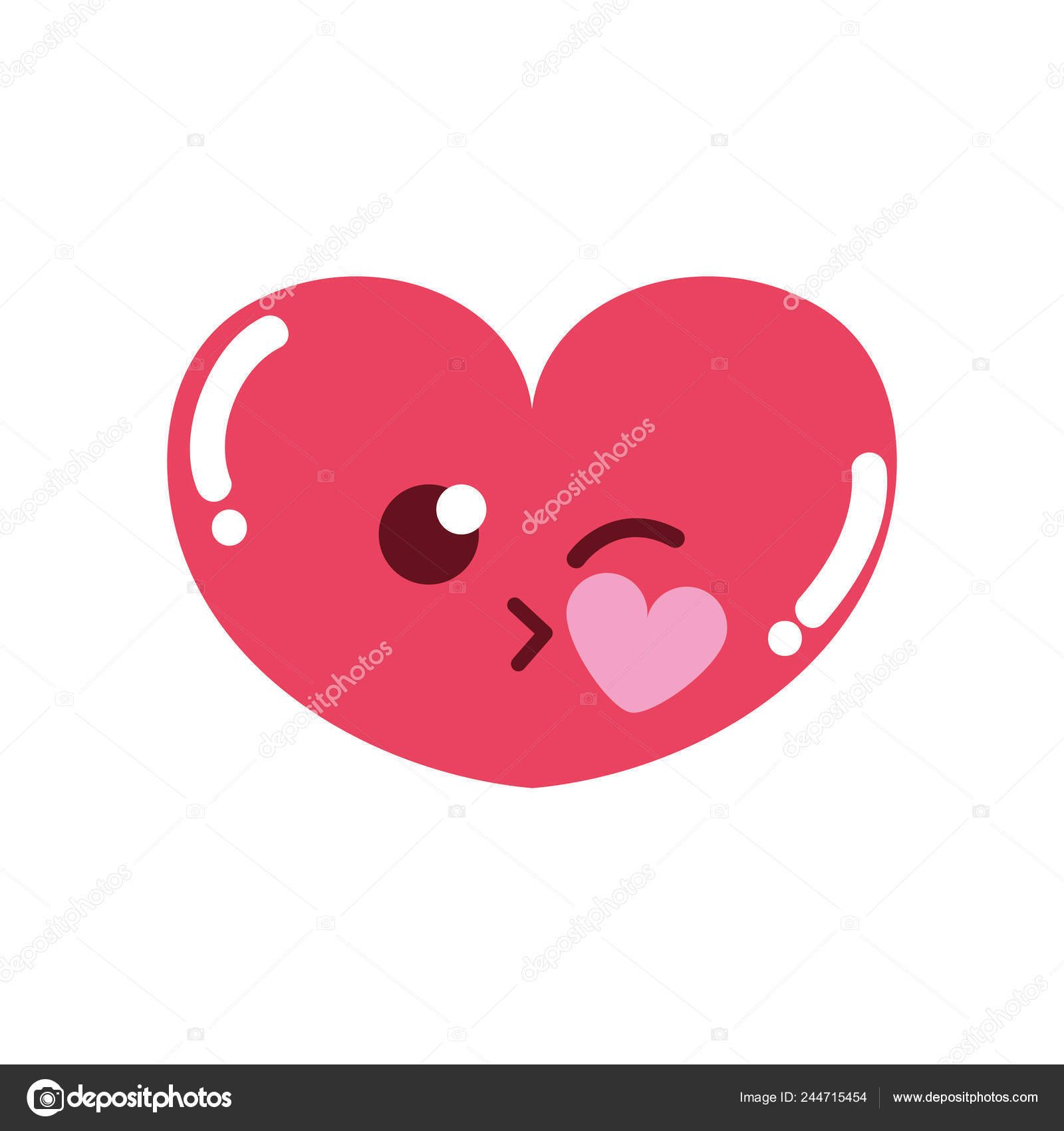 Coração Bonito Colorido Com Beijo Kawaii Desenho Animado Vetor
